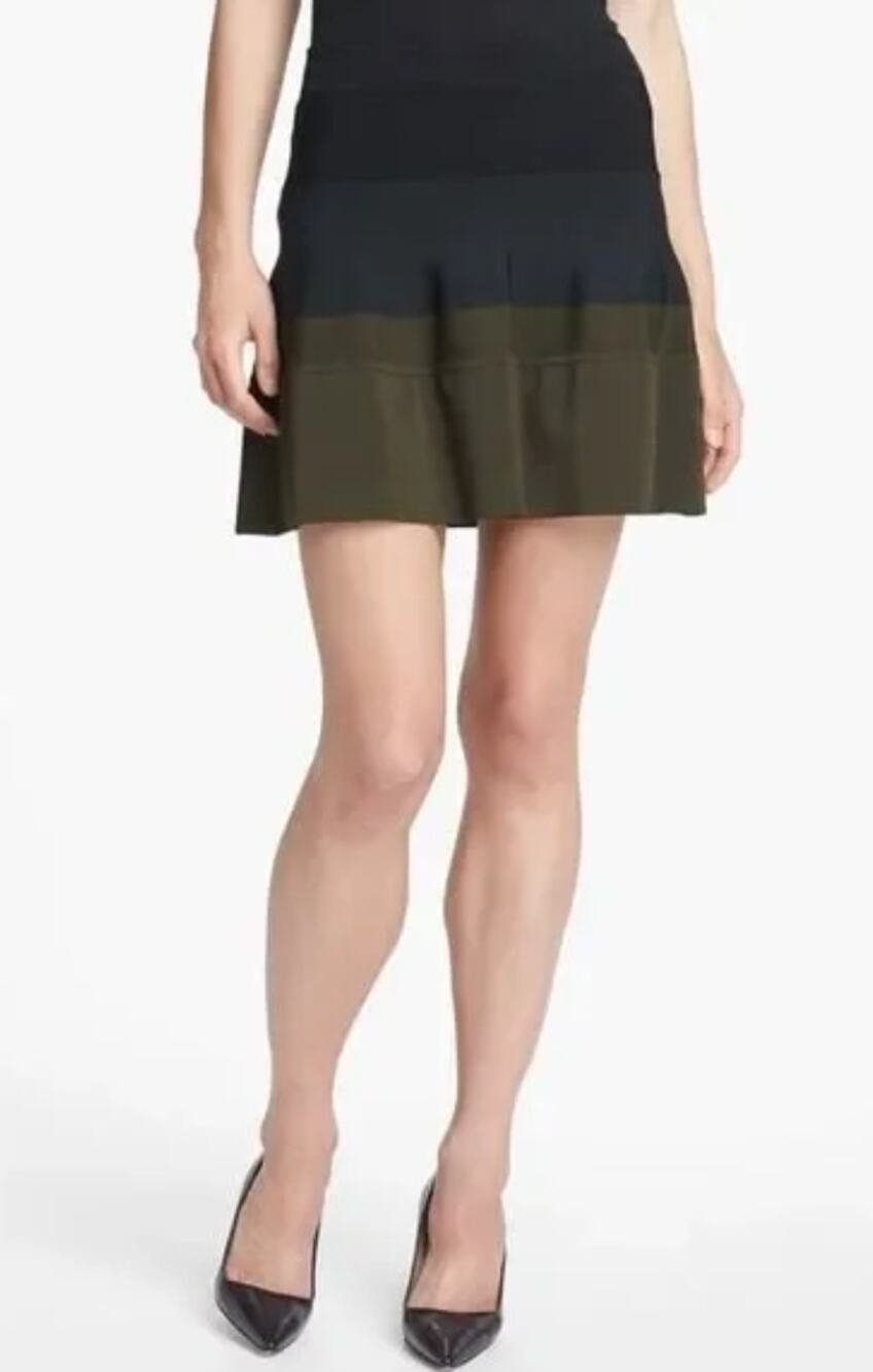 A.L.C. Natalia Blue Black Green Colorblock Stretch Knit Tiered Mini Skirt XS